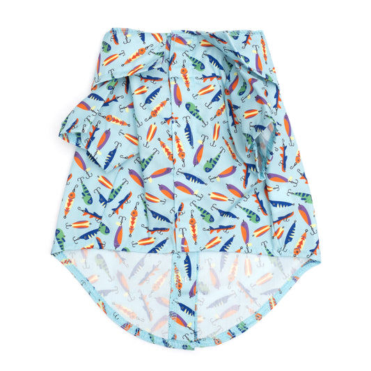 Gone Fishin' Dog Shirt – Polyester, Blue, Sizes XS–XXL