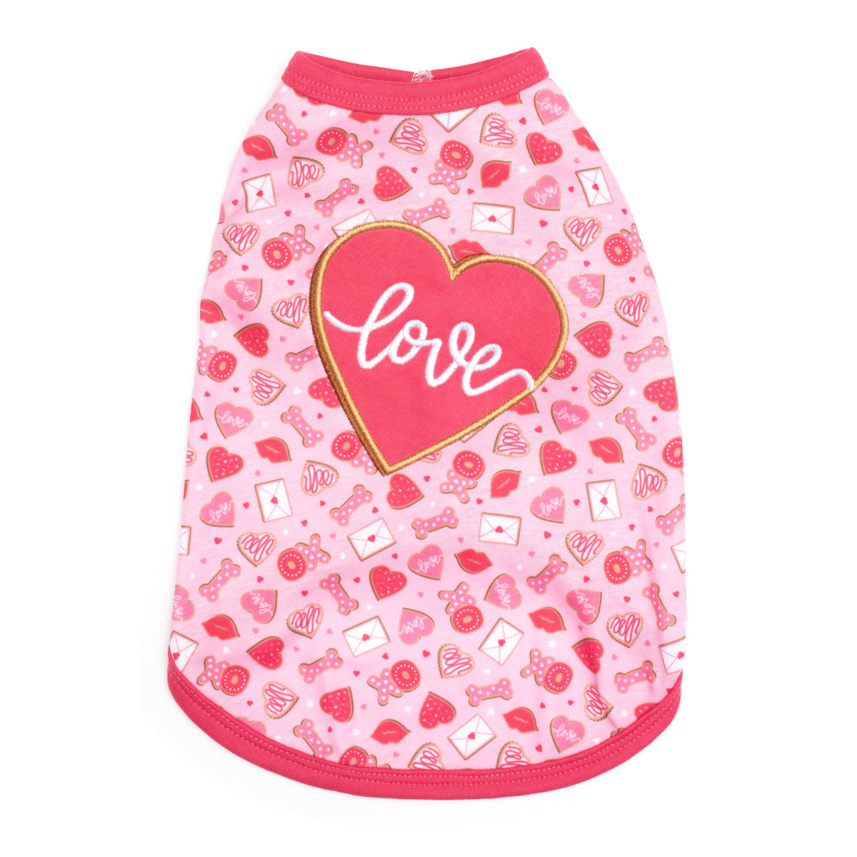 Love & Kisses Dog Tank Top – Cotton, Pink, Sizes XS–XXL