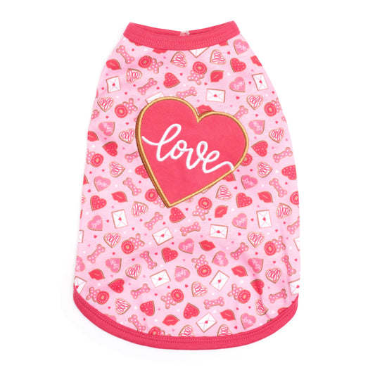 Love & Kisses Dog Tank Top – Cotton, Pink, Sizes XS–XXL