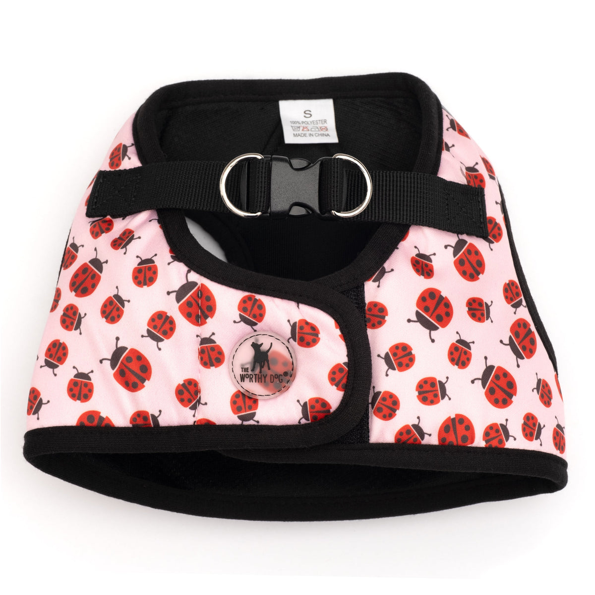 Pink Ladybug Step-In Dog Harness in pink ladybugs, main product view