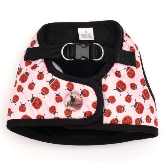 Pink Ladybug Step-In Dog Harness in pink ladybugs, main product view
