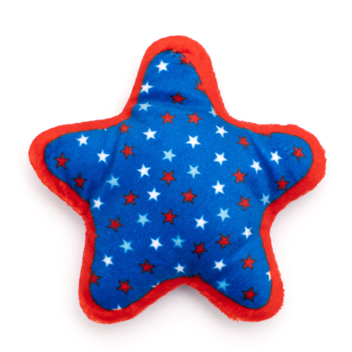 Blue Star Catnip Cat Toy with Orange Trim and Crinkle, front view with star print