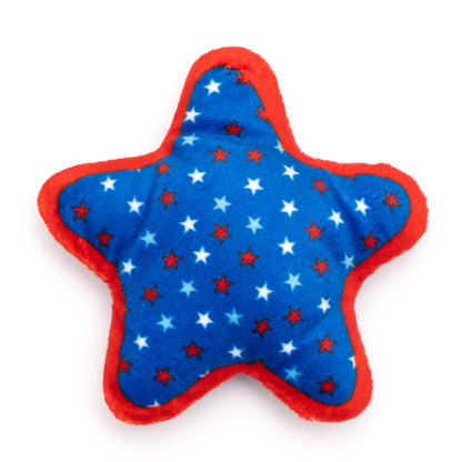 Blue Star Catnip Cat Toy with Orange Trim and Crinkle, front view with star print
