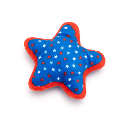 Blue Star Catnip Cat Toy with Orange Trim and Crinkle, angled view