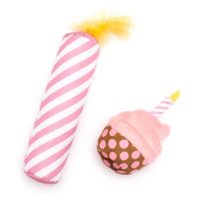 Birthday Cupcake & Candle Cat Toy Set Cat Toy – Pink & Blue, Size One Size