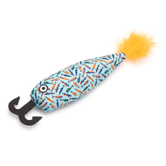 Blue Fishing Lure Catnip Kicker Toy, opposite angle