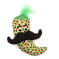 Lime Chili Pepper Catnip Kicker Toy with Crinkle Sound, front view with moustache and green tuft