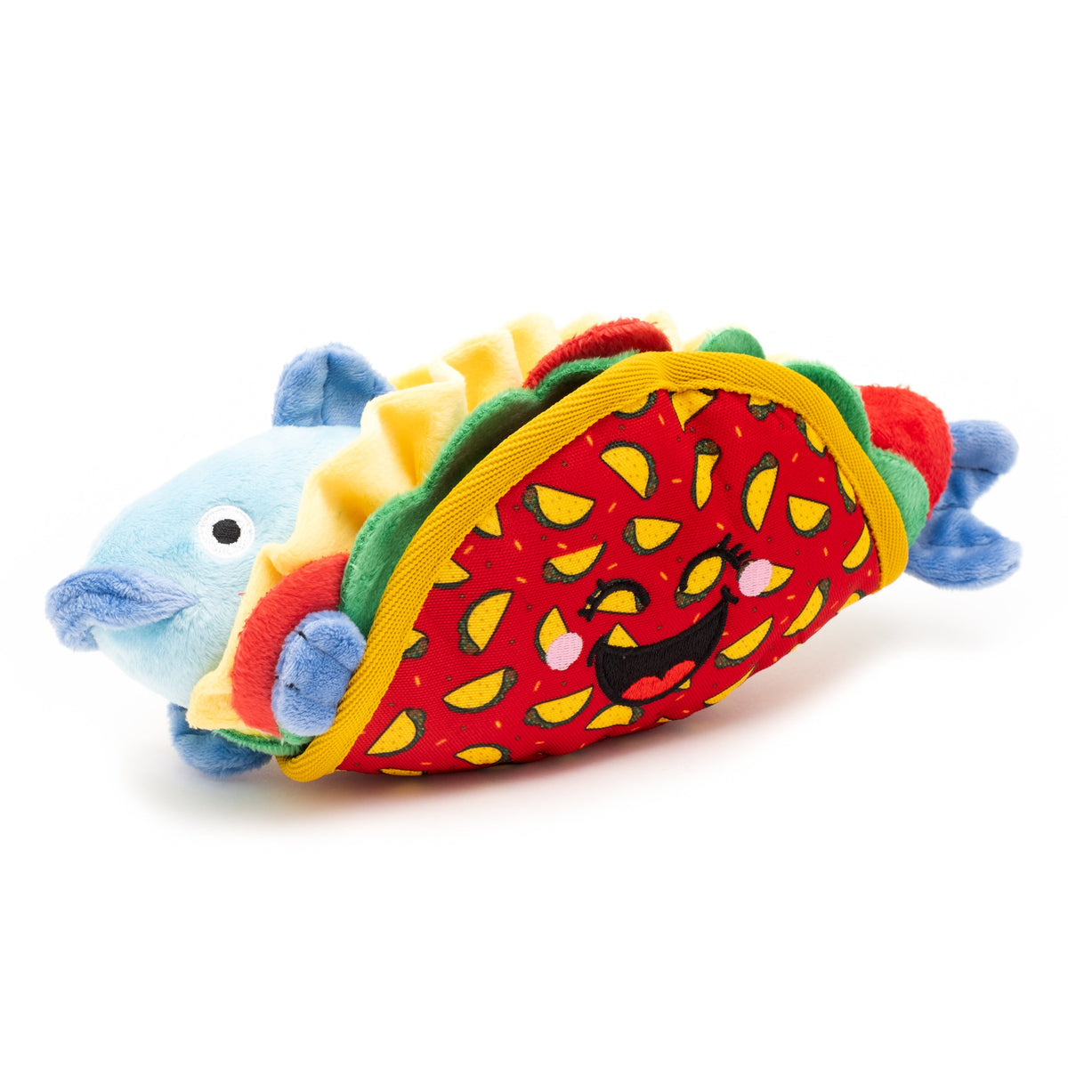Fish Taco Squeaky Dog Toy, front angle of fish in taco