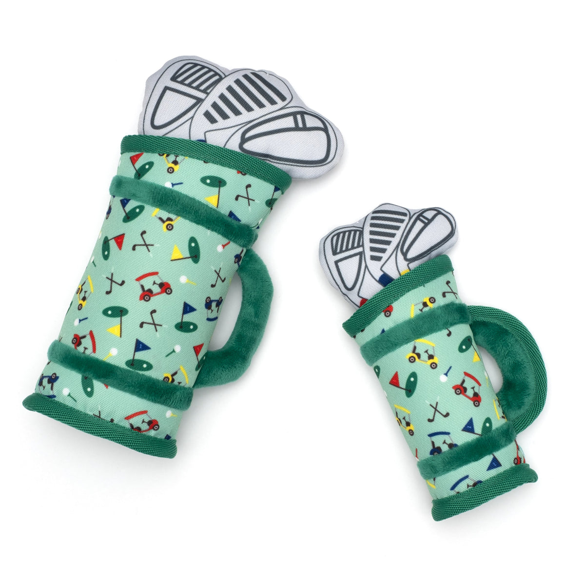 Golf Bag Squeaky Dog Toy, Green Small and Large size comparison