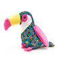 Turquoise Toucan Squeaky Dog Toy with Pink Wings, side view with pink wing