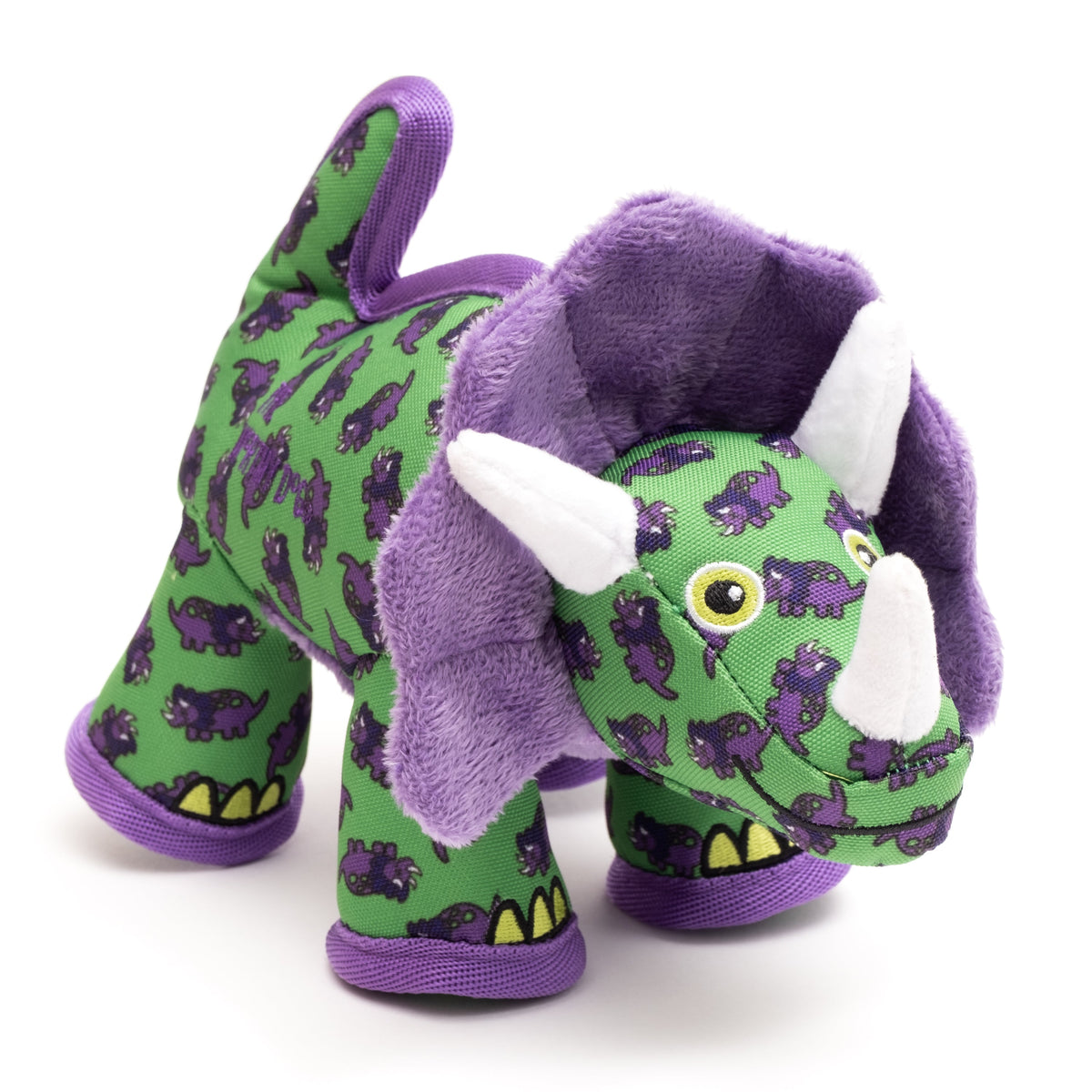 Green Triceratops Squeaky Dinosaur Dog Toy, front angle