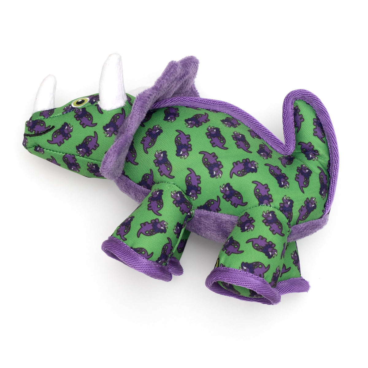 Green Triceratops Squeaky Dinosaur Dog Toy, rear angle