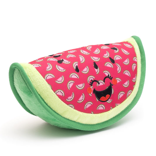 Pink Watermelon Squeaky Dog Toy, angled view