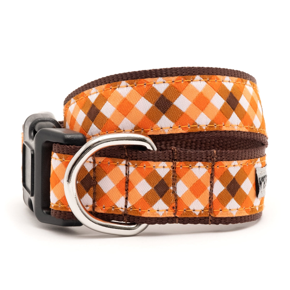 Fall Check Dog Collar – Brown/Orange, Sizes XS–XL