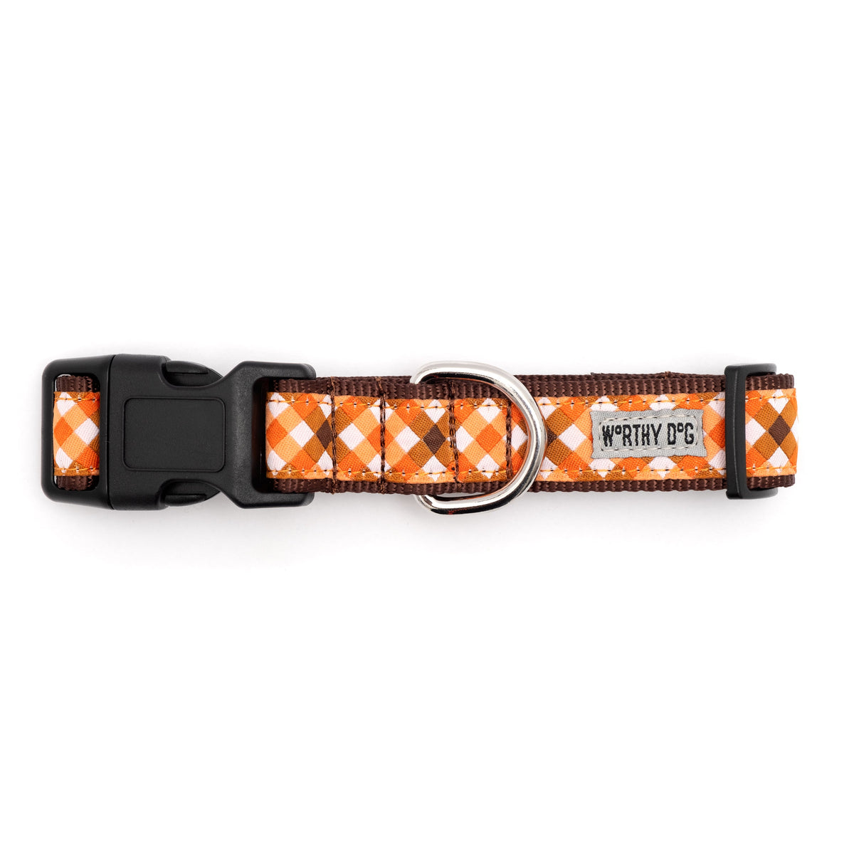 Fall Check Dog Collar – Brown/Orange, Sizes XS–XL