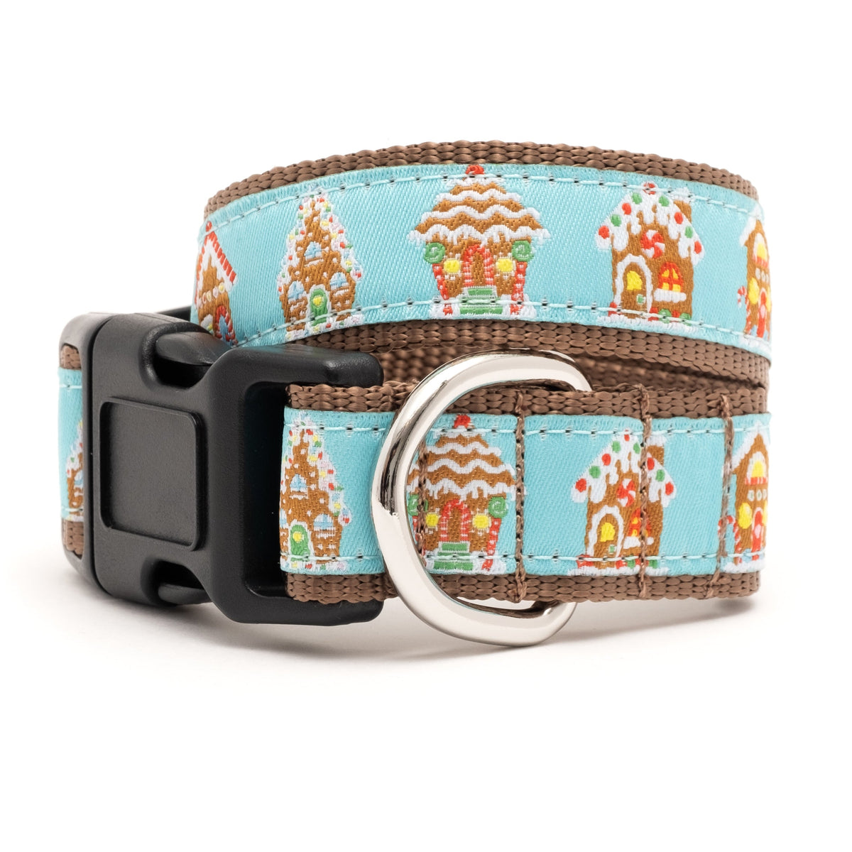 Gingerbread Houses Dog Collar – Blue, Sizes XS–XL