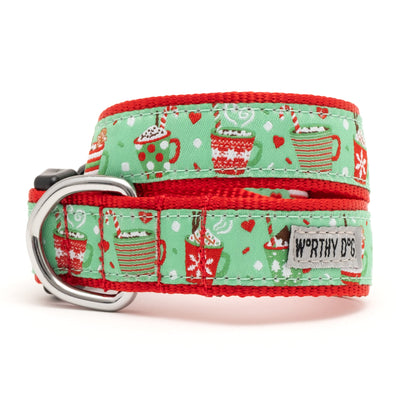 Holiday Lattes Dog Collar – Green, Sizes XS–XL