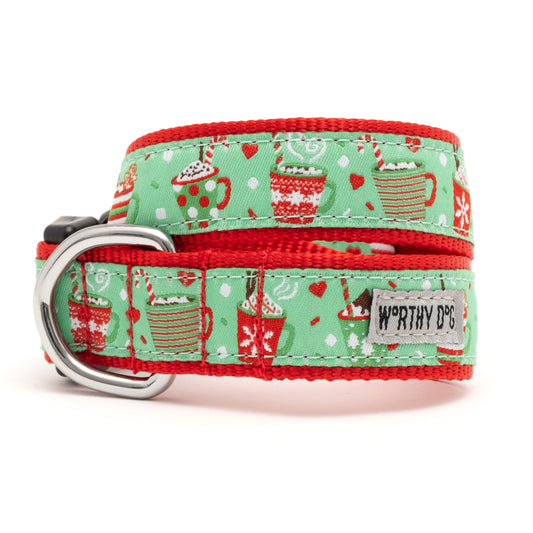 Holiday Lattes Dog Collar – Green, Sizes XS–XL