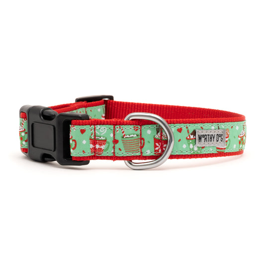Holiday Lattes Dog Collar – Green, Sizes XS–XL