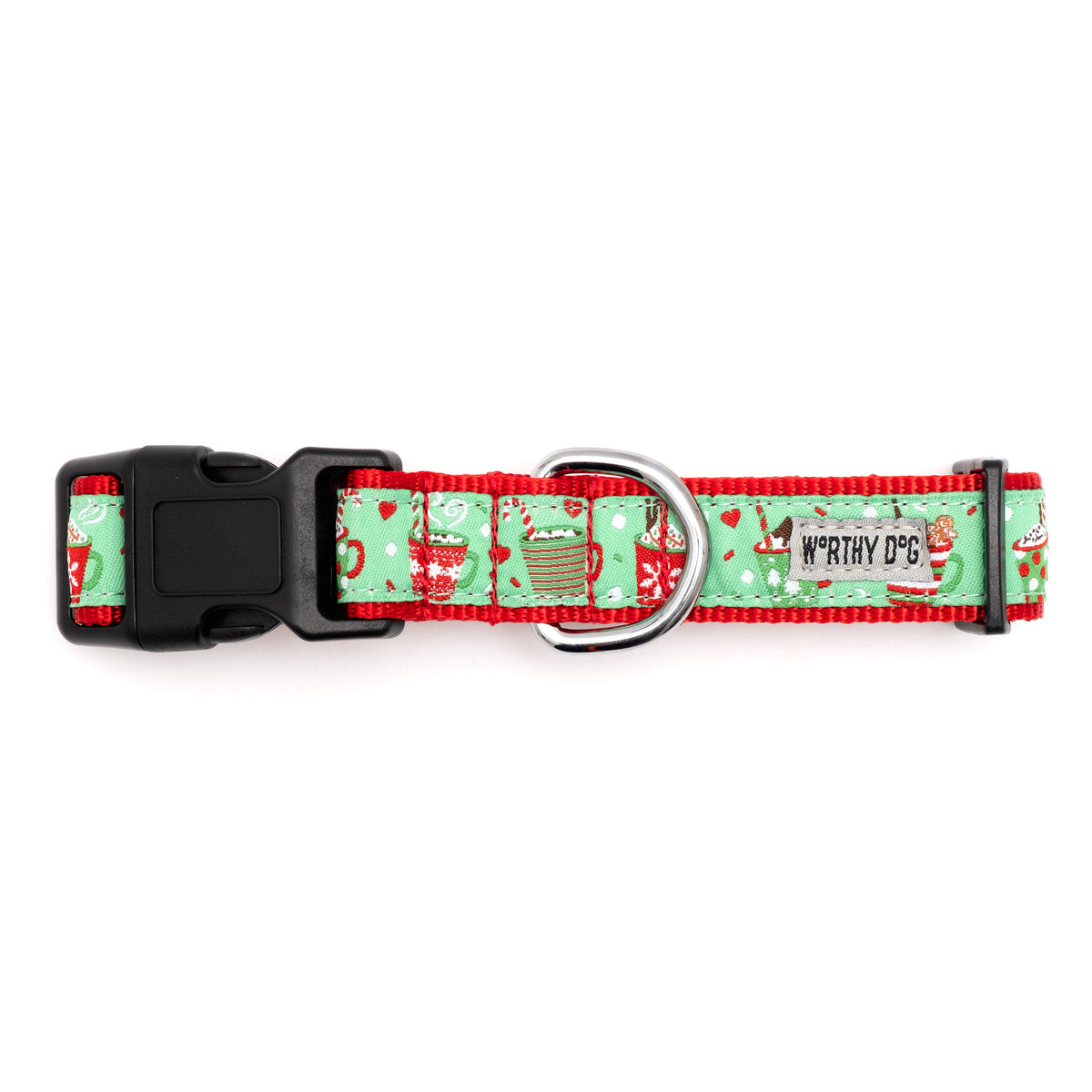 Holiday Lattes Dog Collar – Green, Sizes XS–XL