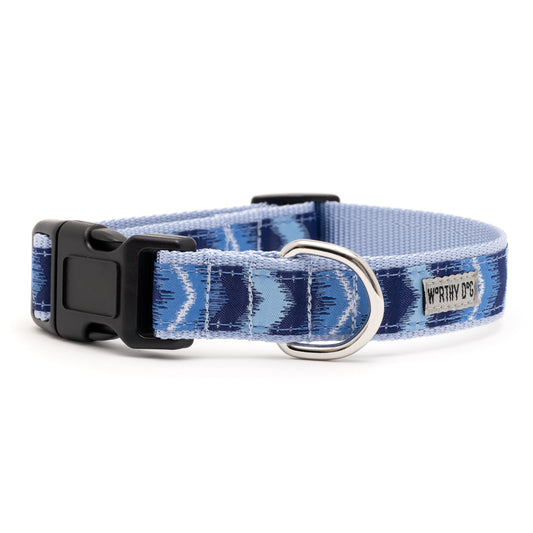 Ombre Chevron Nylon Dog Collar in blue, product view 2