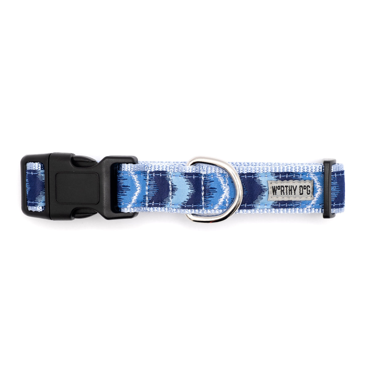 Ombre Chevron Nylon Dog Collar in blue, product view 3