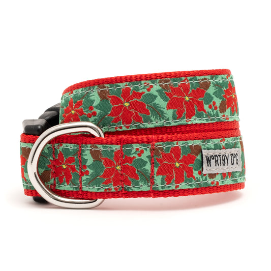 Poinsettias Dog Collar – Green, Sizes XS–XL