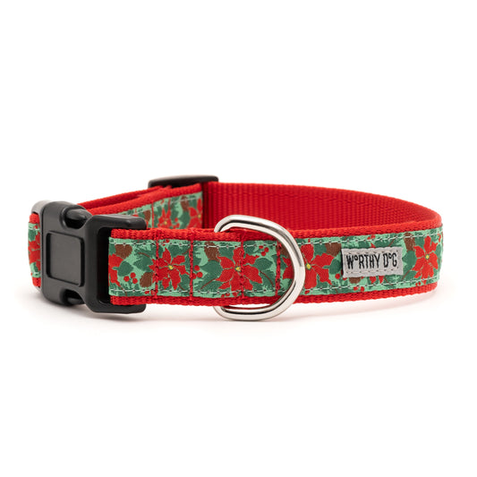 Poinsettias Dog Collar – Green, Sizes XS–XL