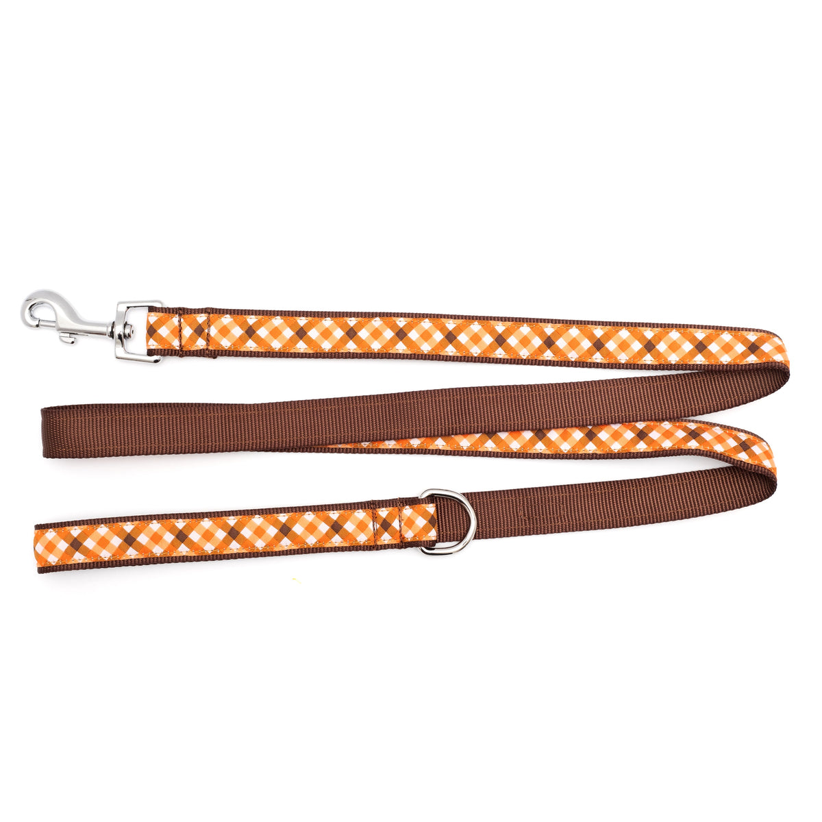 Fall Check Dog Leash – Brown/Orange, Sizes S, L