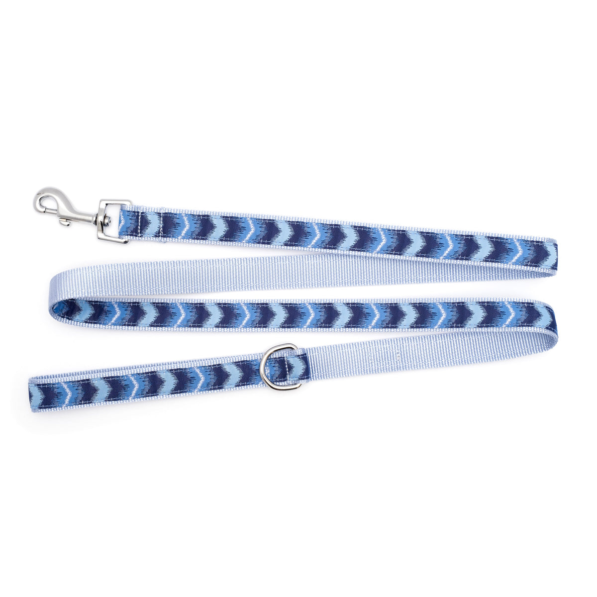 Ombre blue ribbon and nylon dog leash, product view 2