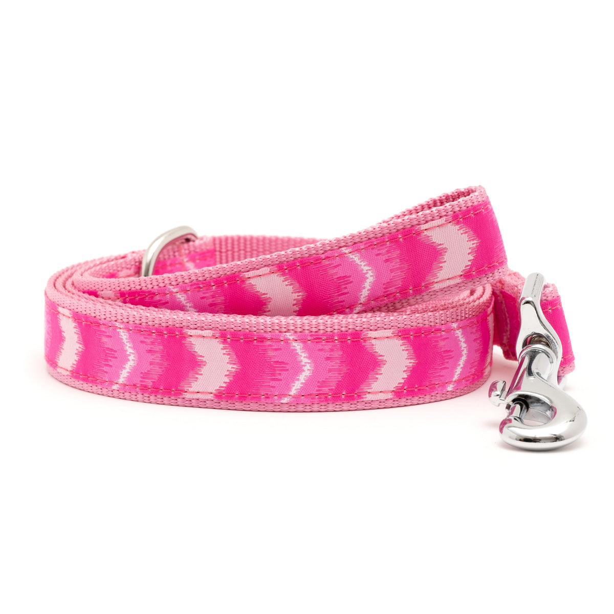 Ombre pink ribbon and nylon dog leash, coiled leash