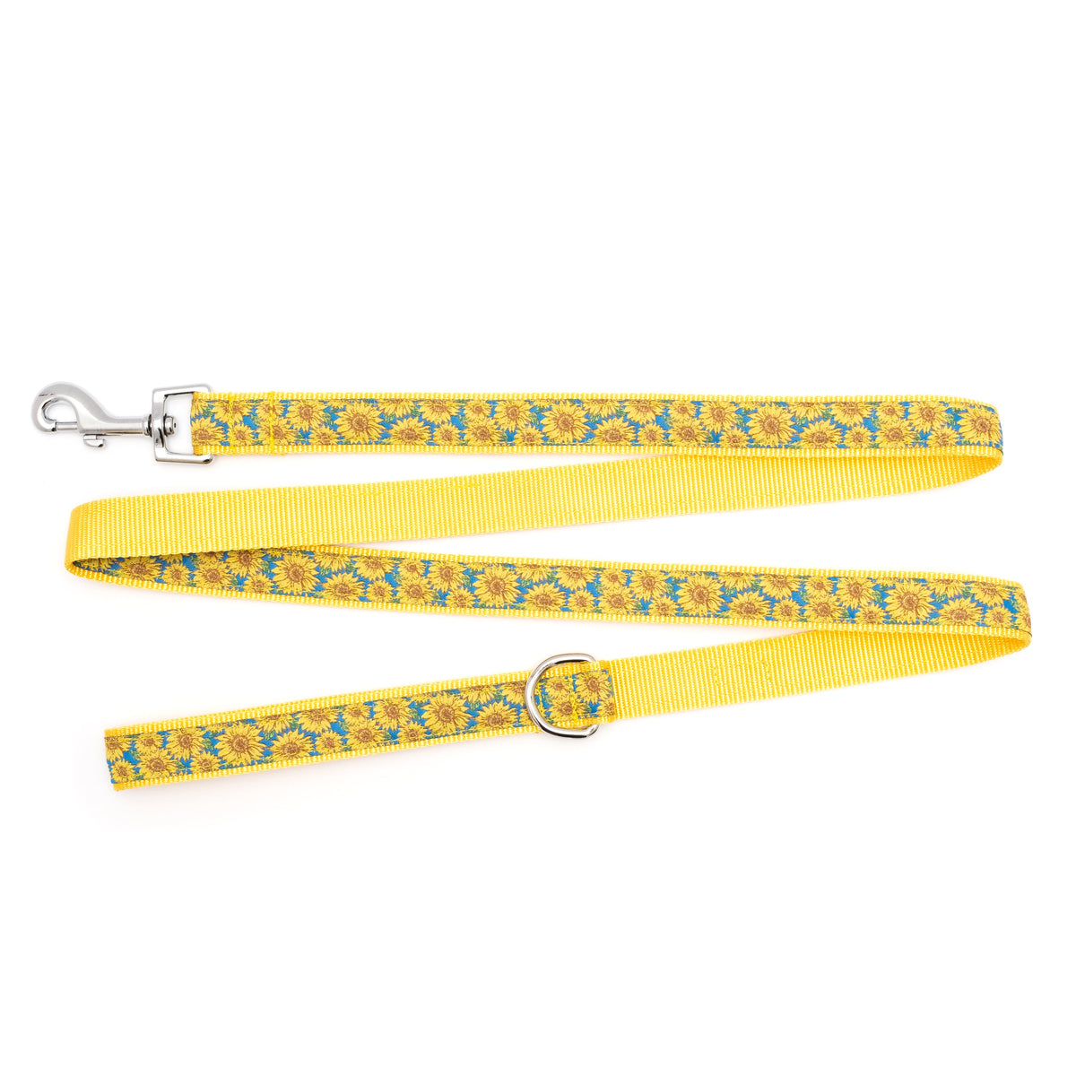 Sunflowers blue ribbon and nylon dog leash, product view 2