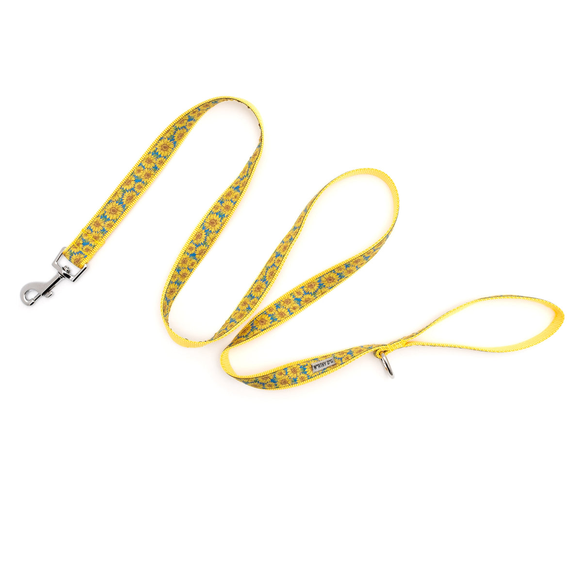 Sunflowers blue ribbon and nylon dog leash, product view 3