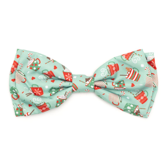 Holiday Lattes Dog Bow Tie – Polyester, Green, Sizes S, L