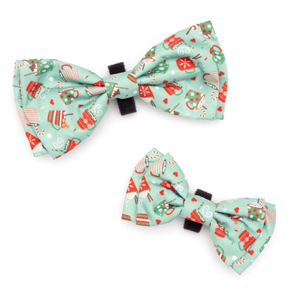 Holiday Lattes Dog Bow Tie – Polyester, Green, Sizes S, L