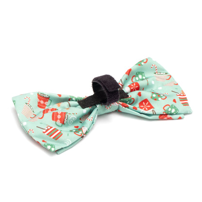 Holiday Lattes Dog Bow Tie – Polyester, Green, Sizes S, L