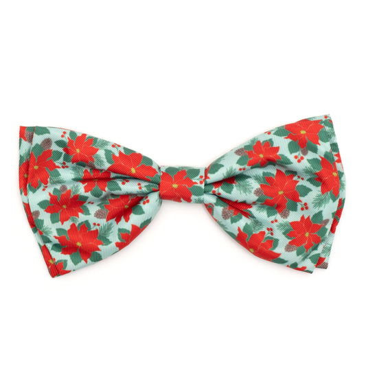 Poinsettias Dog Bow Tie – Polyester, Green, Sizes S, L