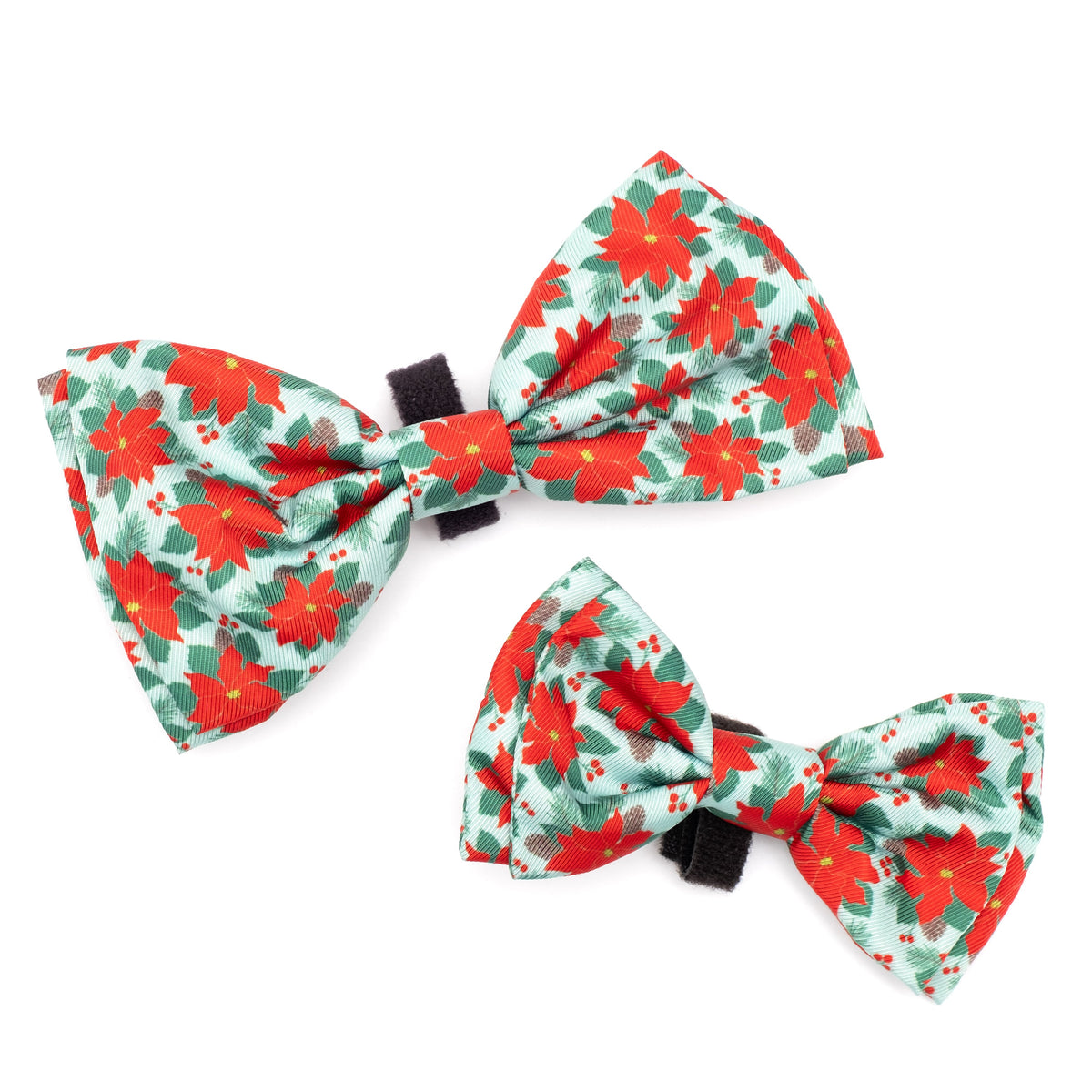 Poinsettias Dog Bow Tie – Polyester, Green, Sizes S, L