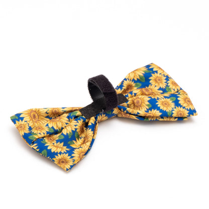 Sunflowers Dog Bow Tie – Polyester, Blue, Sizes S, L