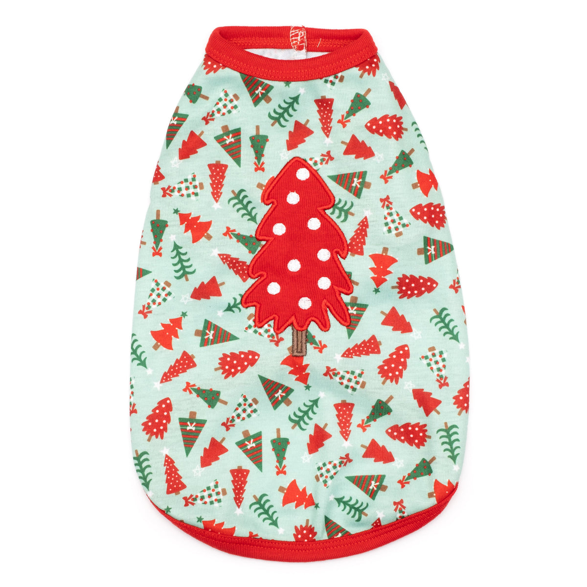 Holiday Trees Dog Tank Top – Polyester, Green & Pink, Sizes XS–XXL