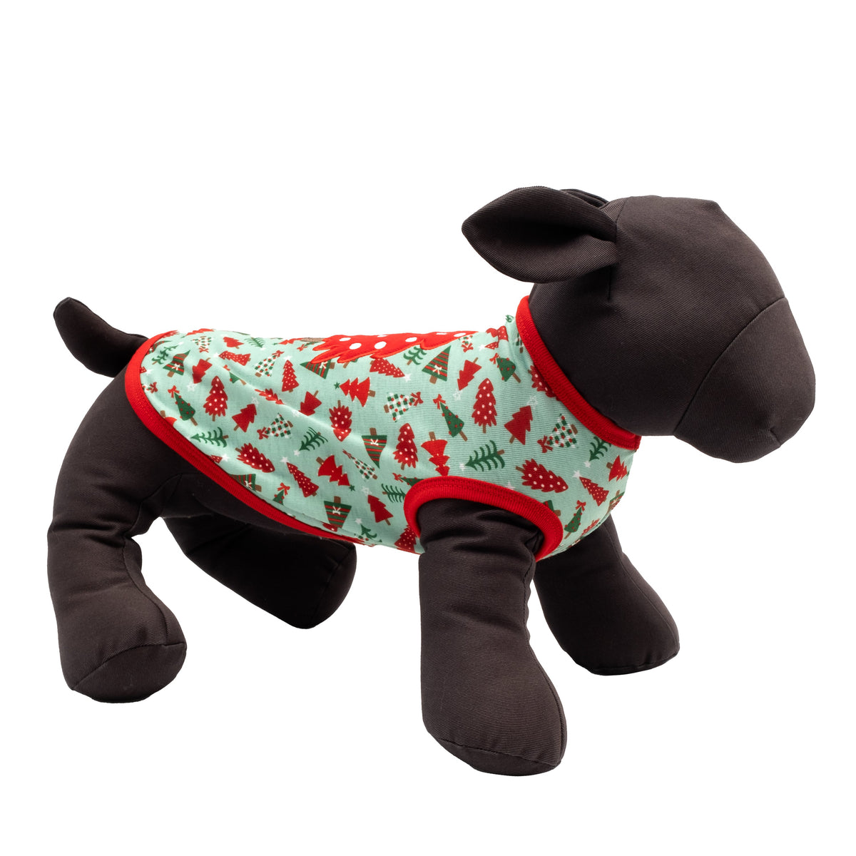 Holiday Trees Dog Tank Top – Polyester, Green & Pink, Sizes XS–XXL