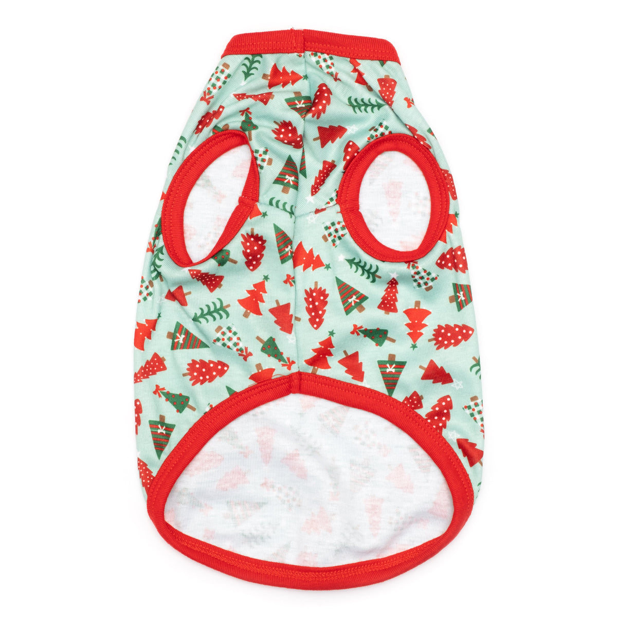 Holiday Trees Dog Tank Top – Polyester, Green & Pink, Sizes XS–XXL