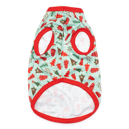 Holiday Trees Dog Tank Top – Polyester, Green & Pink, Sizes XS–XXL