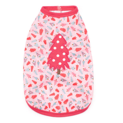 Holiday Trees Dog Tank Top – Polyester, Green & Pink, Sizes XS–XXL