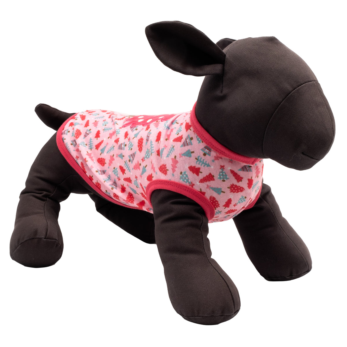 Holiday Trees Dog Tank Top – Polyester, Green & Pink, Sizes XS–XXL