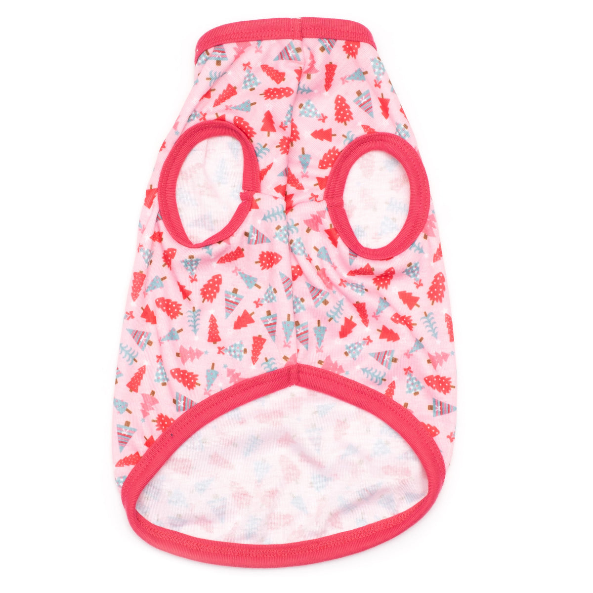 Holiday Trees Dog Tank Top – Polyester, Green & Pink, Sizes XS–XXL