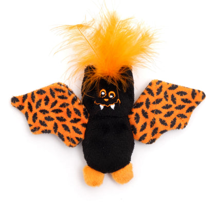 Black and Orange Bat Catnip Cat Toy, front view with orange wings