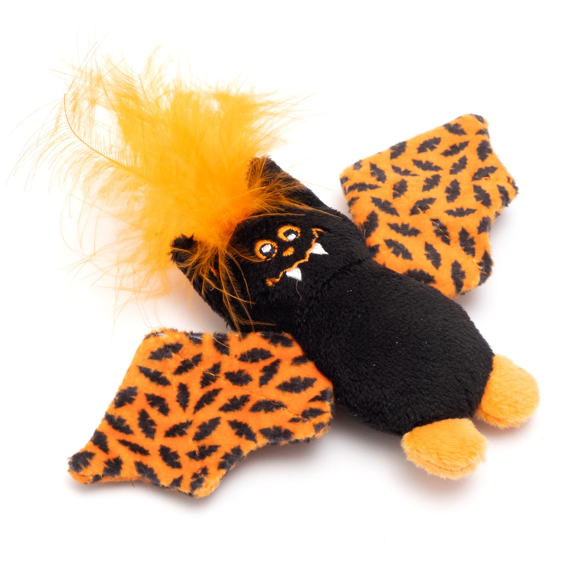 Black and Orange Bat Catnip Cat Toy, angled view
