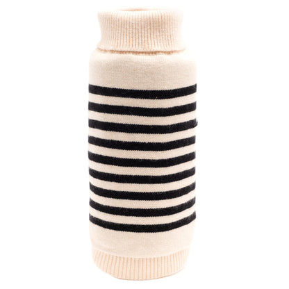 Cream & Black Striped Dog Turtleneck Sweater, cream/black, main product view