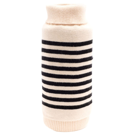 Cream & Black Striped Dog Turtleneck Sweater, cream/black, main product view